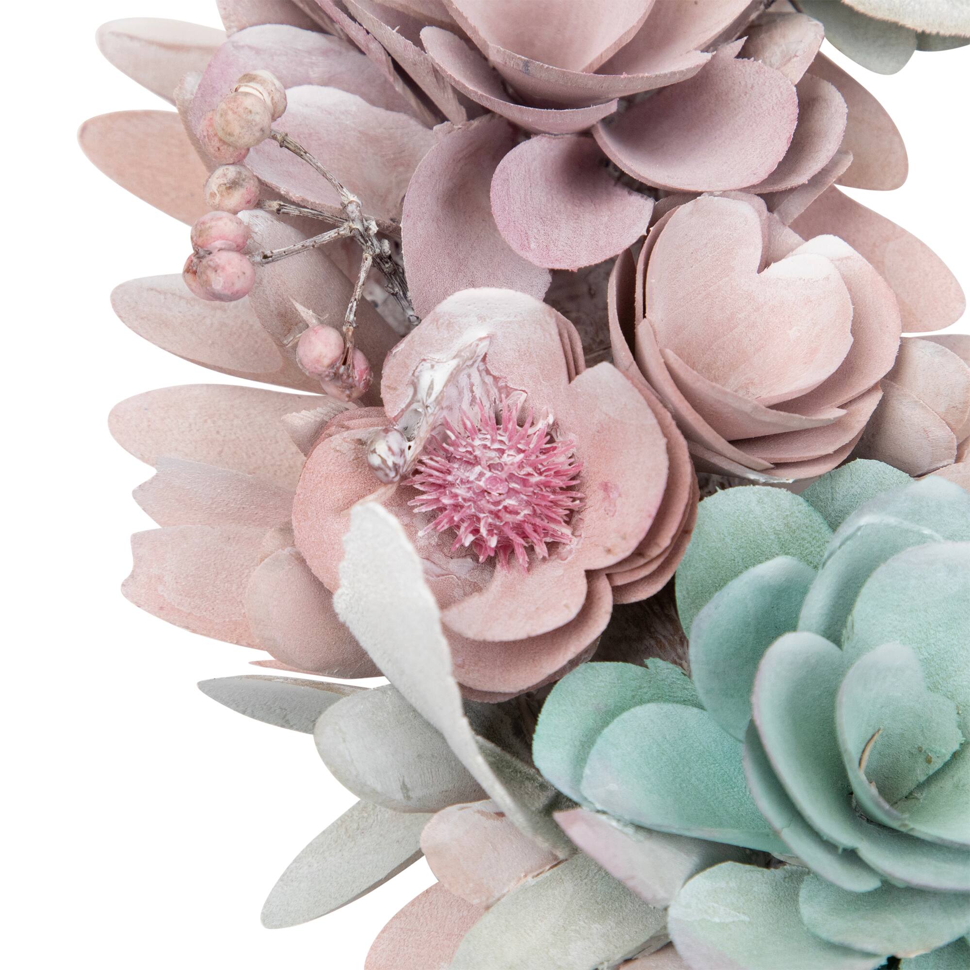 13.5" Wooden Floral Artificial Spring Wreath with Thistles